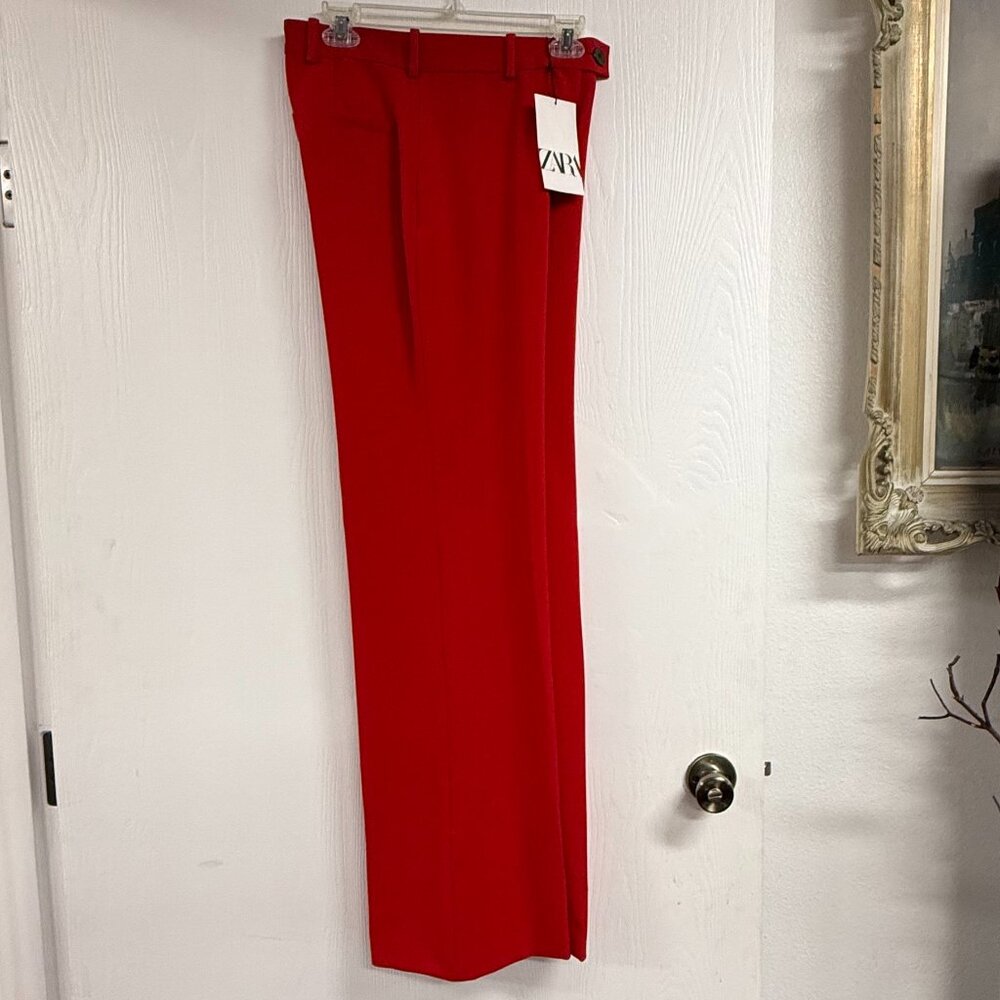 Zara Formal Wide Leg Mid-Rise Pants Color Red Size S
